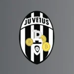 Juventus-Logo mit Bitcoin-Symbolen.