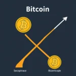 Bitcoin-Symbol über einem Diagramm, das einen Anstieg zeigt, mit dem Text "Secoptrace" und "Bicerrlcode" darunter.